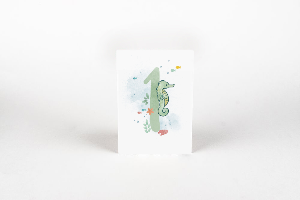 Postkarte Zahl | Seepferdchen